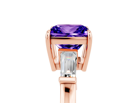Rose gold Princess Cut Cut Diamond Ring with Tapered Baguette Side Stones in Four-Prong Setting_5