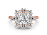 Rose gold Princess Cut Cut Diamond Sunburst Halo Engagement Ring with Pavé Band_3