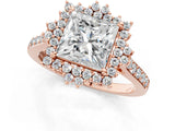 Rose gold Princess Cut Cut Diamond Sunburst Halo Engagement Ring with Pavé Band_4