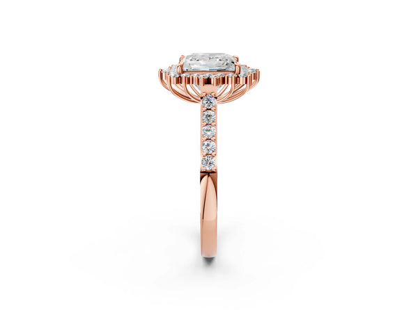 Rose gold Princess Cut Cut Diamond Sunburst Halo Engagement Ring with Pavé Band