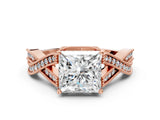 Rose gold Princess Cut Cut Diamond Twisted Band with Milgrain Pave Setting and Four-Prong Setting_2