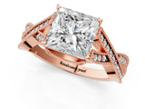 Rose gold Princess Cut Cut Diamond Twisted Band with Milgrain Pave Setting and Four-Prong Setting_3