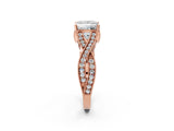 Rose gold Princess Cut Cut Diamond Twisted Band with Milgrain Pave Setting and Four-Prong Setting_4