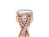 Rose gold Princess Cut Cut Diamond Twisted Band with Milgrain Pave Setting and Four-Prong Setting_7