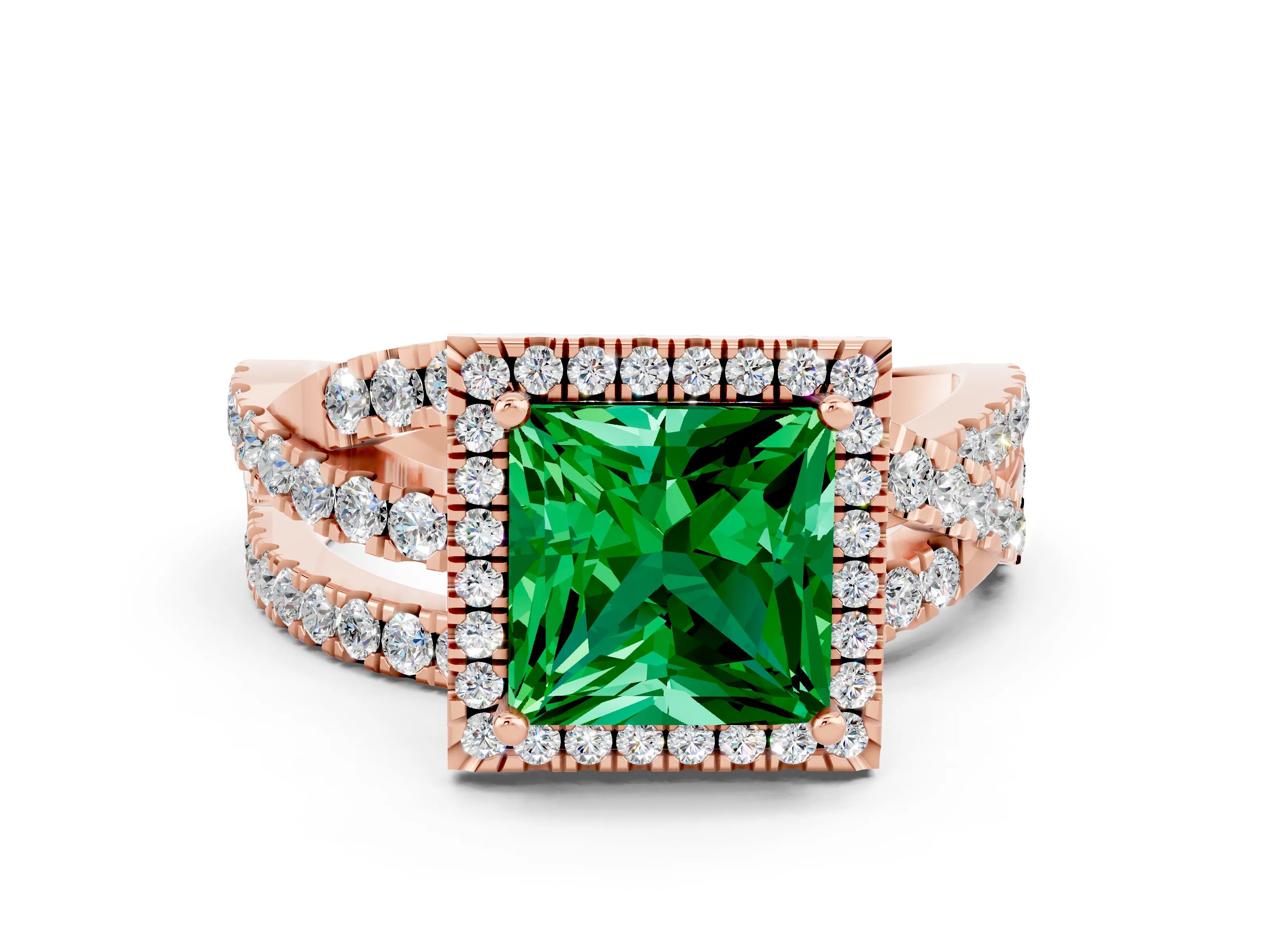 Rose gold Princess Cut Cut Halo Split Shank Prong Setting Ring_12