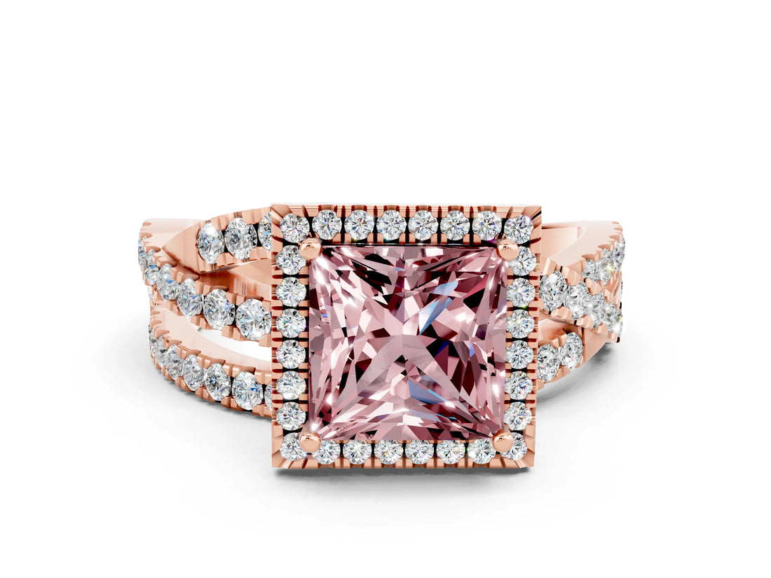 Rose gold Princess Cut Cut Halo Split Shank Prong Setting Ring_12