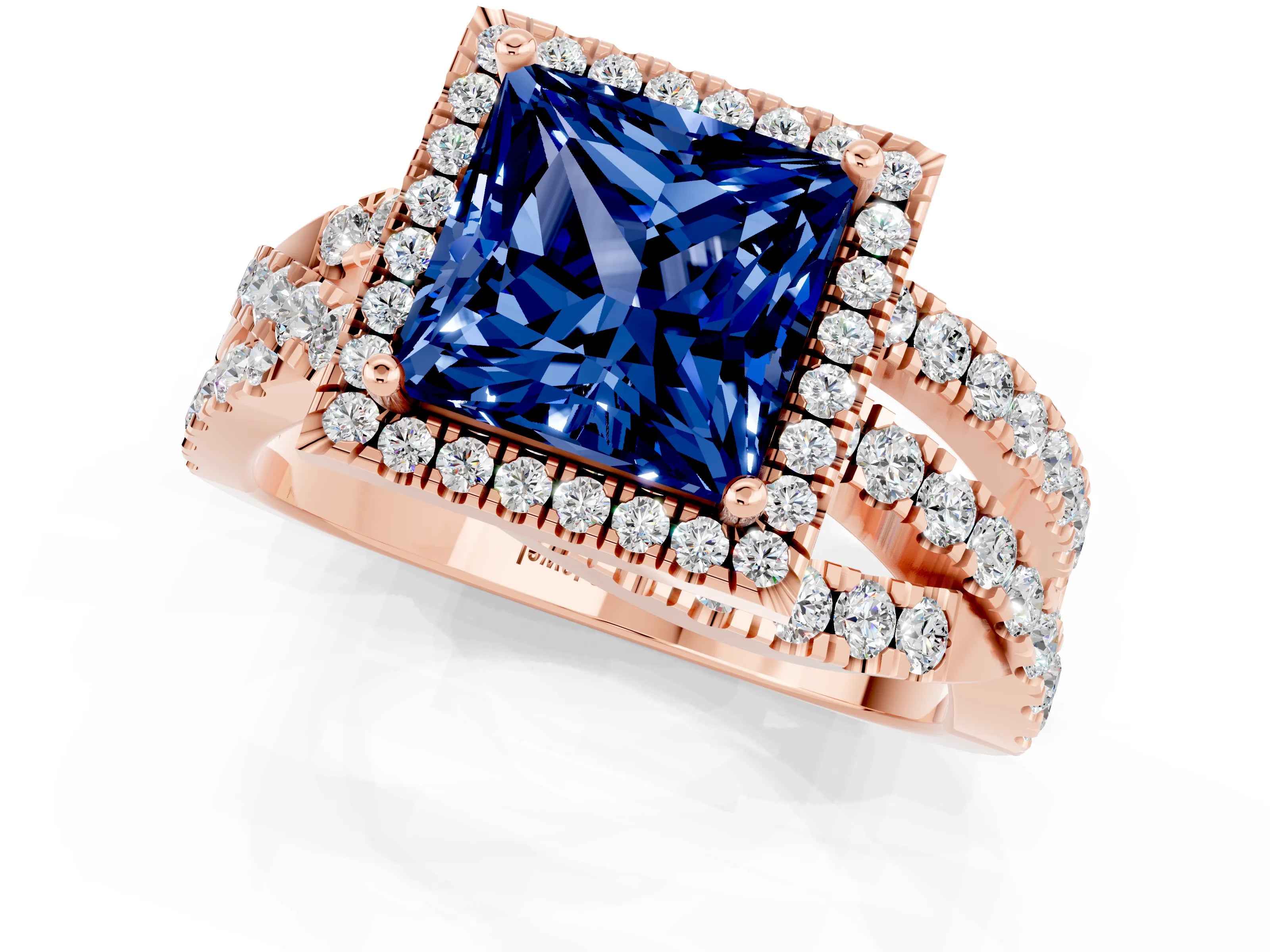 Rose gold Princess Cut Cut Halo Split Shank Prong Setting Ring_13