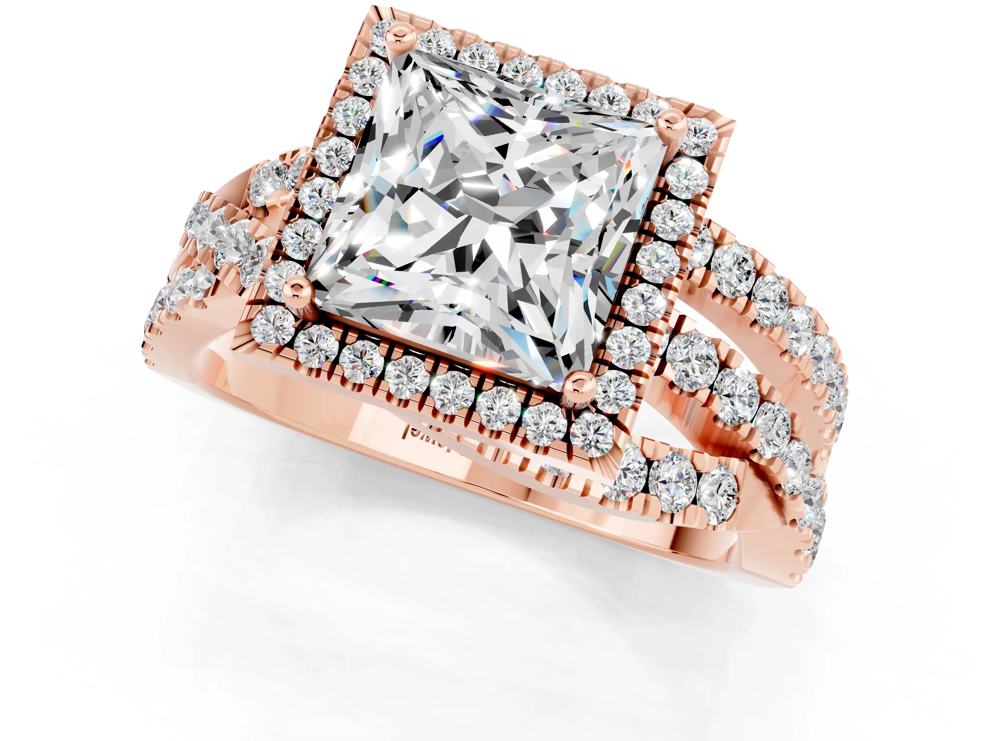 Rose gold Princess Cut Cut Halo Split Shank Prong Setting Ring_13