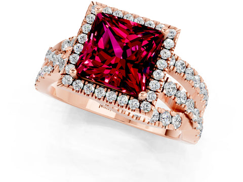 Rose gold Princess Cut Cut Halo Split Shank Prong Setting Ring_13