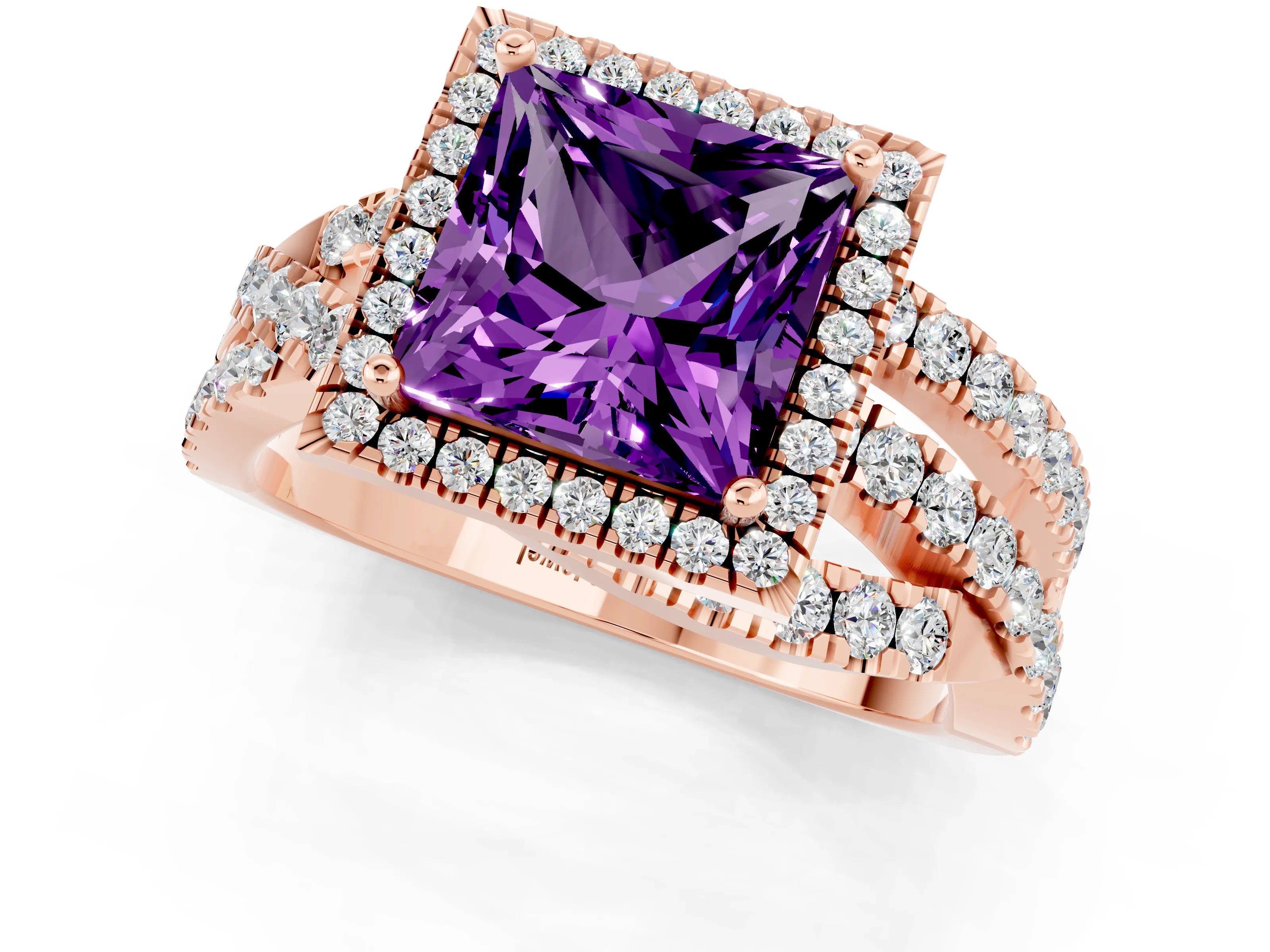 Rose gold Princess Cut Cut Halo Split Shank Prong Setting Ring_13