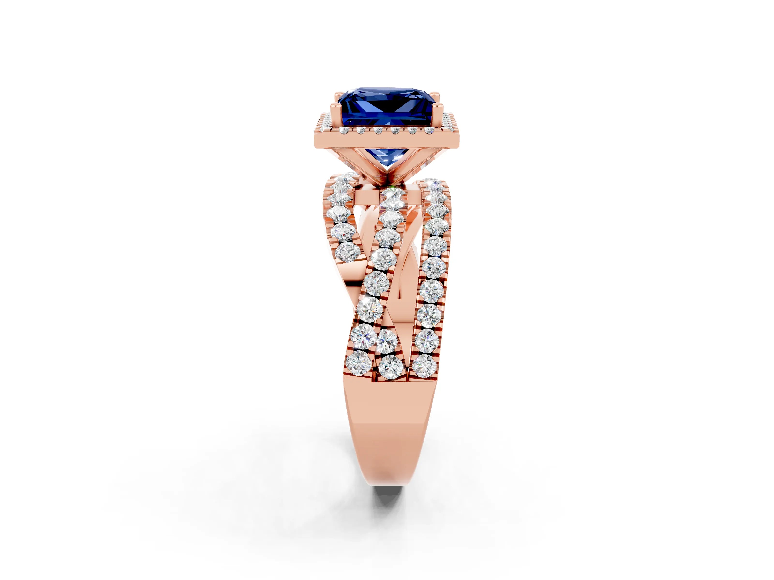 Rose gold Princess Cut Cut Halo Split Shank Prong Setting Ring_14