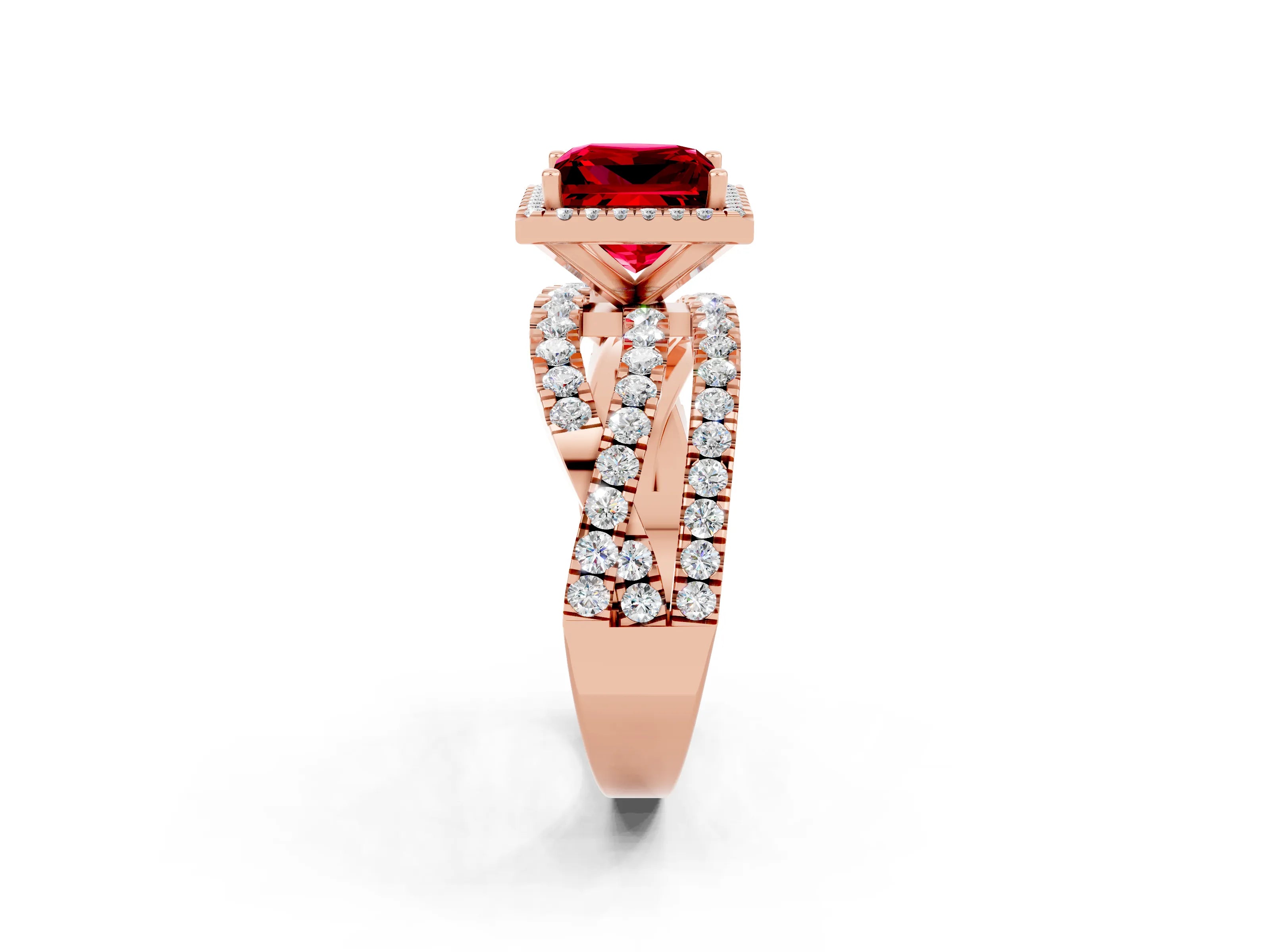 Rose gold Princess Cut Cut Halo Split Shank Prong Setting Ring_14