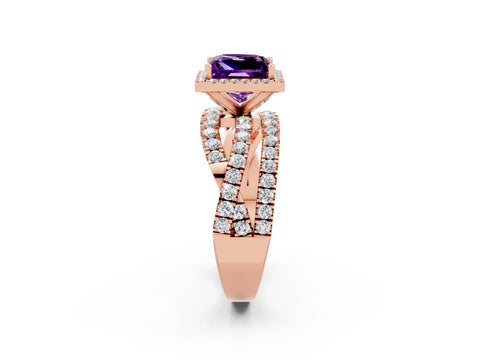 Rose gold Princess Cut Cut Halo Split Shank Prong Setting Ring_14