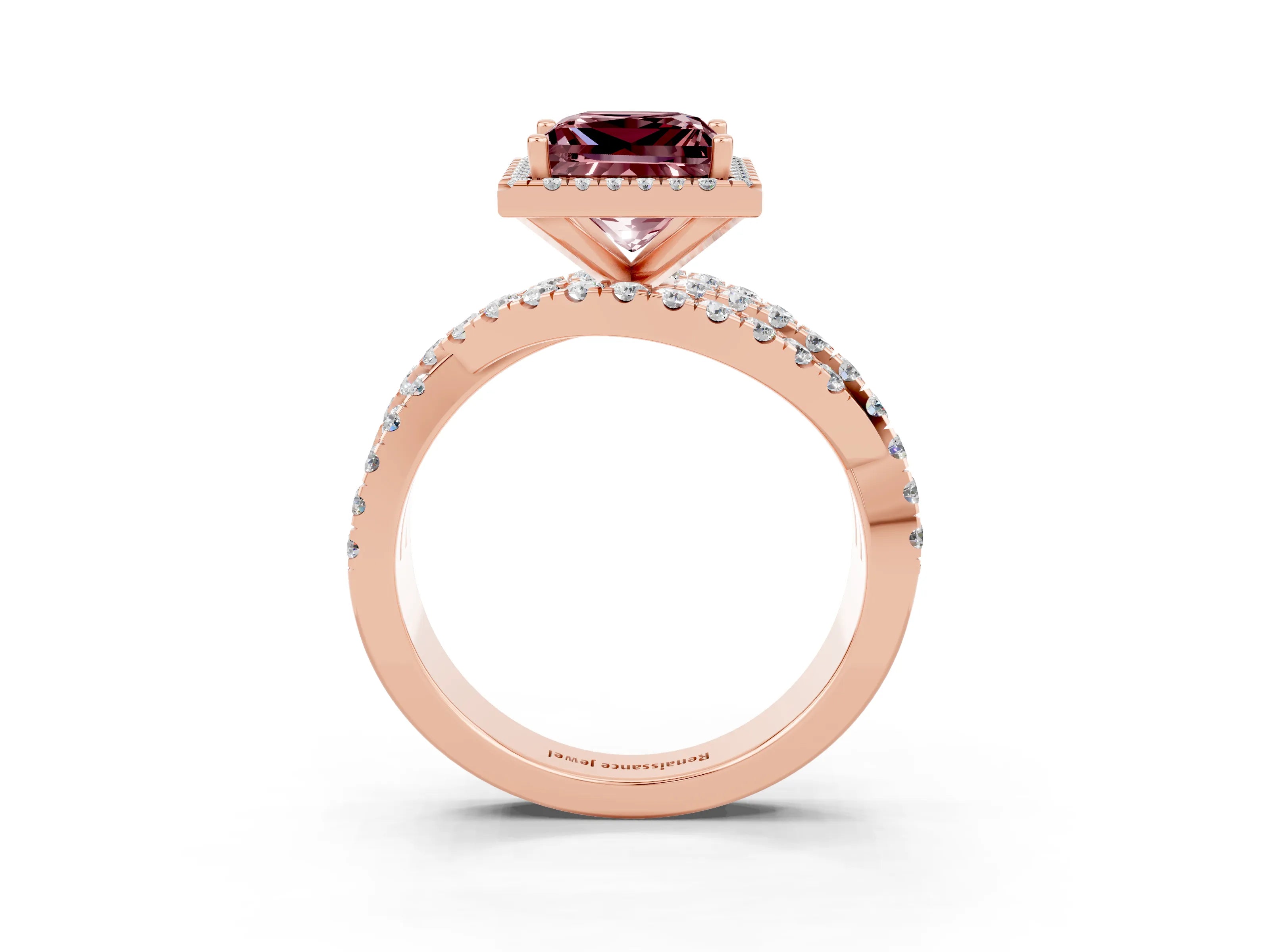 Rose gold Princess Cut Cut Halo Split Shank Prong Setting Ring_15