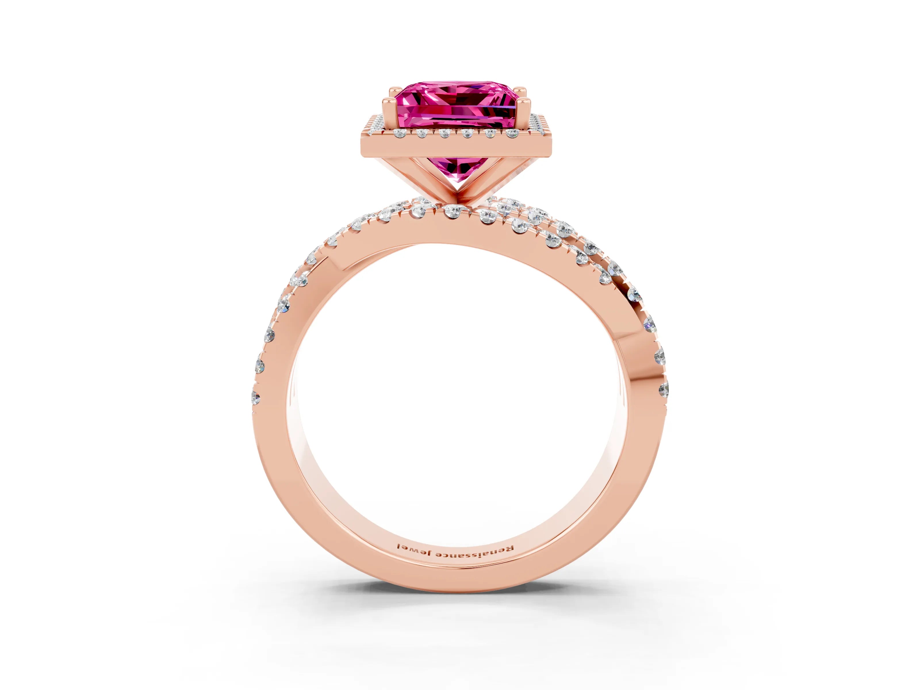 Rose gold Princess Cut Cut Halo Split Shank Prong Setting Ring_15