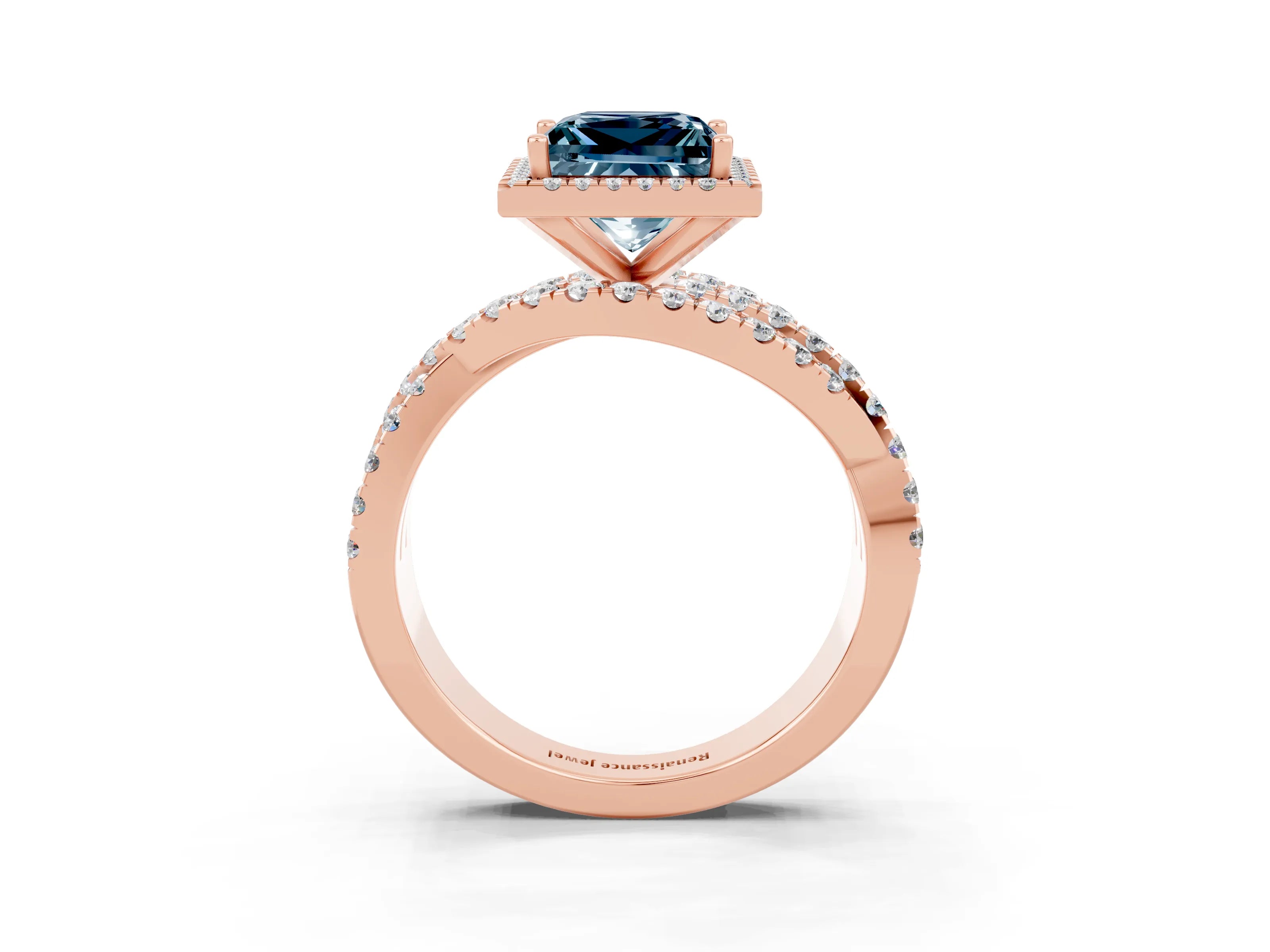 Rose gold Princess Cut Cut Halo Split Shank Prong Setting Ring_15