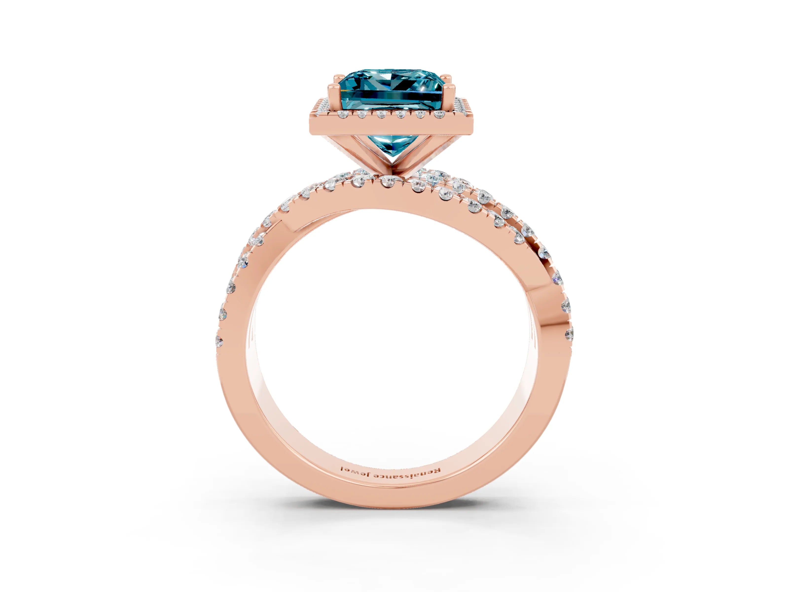Rose gold Princess Cut Cut Halo Split Shank Prong Setting Ring_15