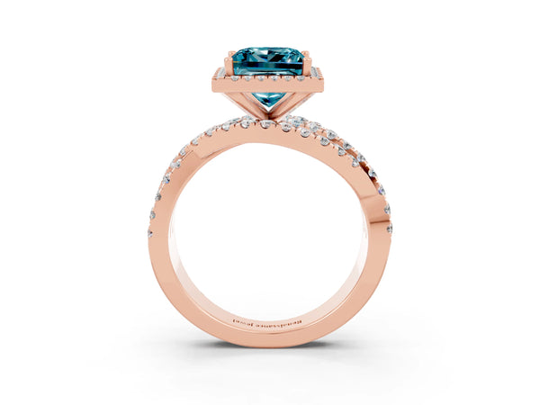 Rose gold Princess Cut Cut Halo Split Shank Prong Setting Ring