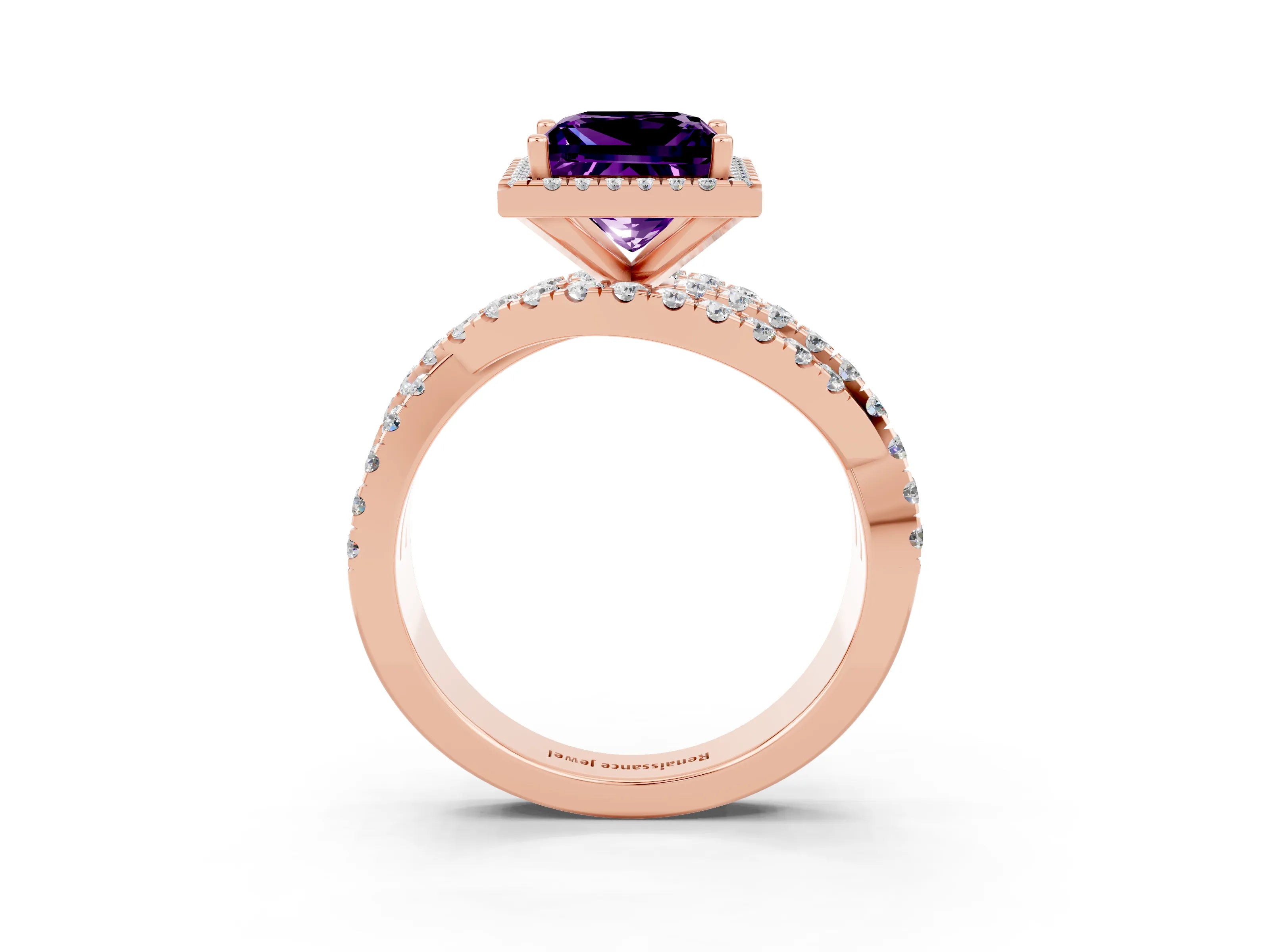 Rose gold Princess Cut Cut Halo Split Shank Prong Setting Ring_15