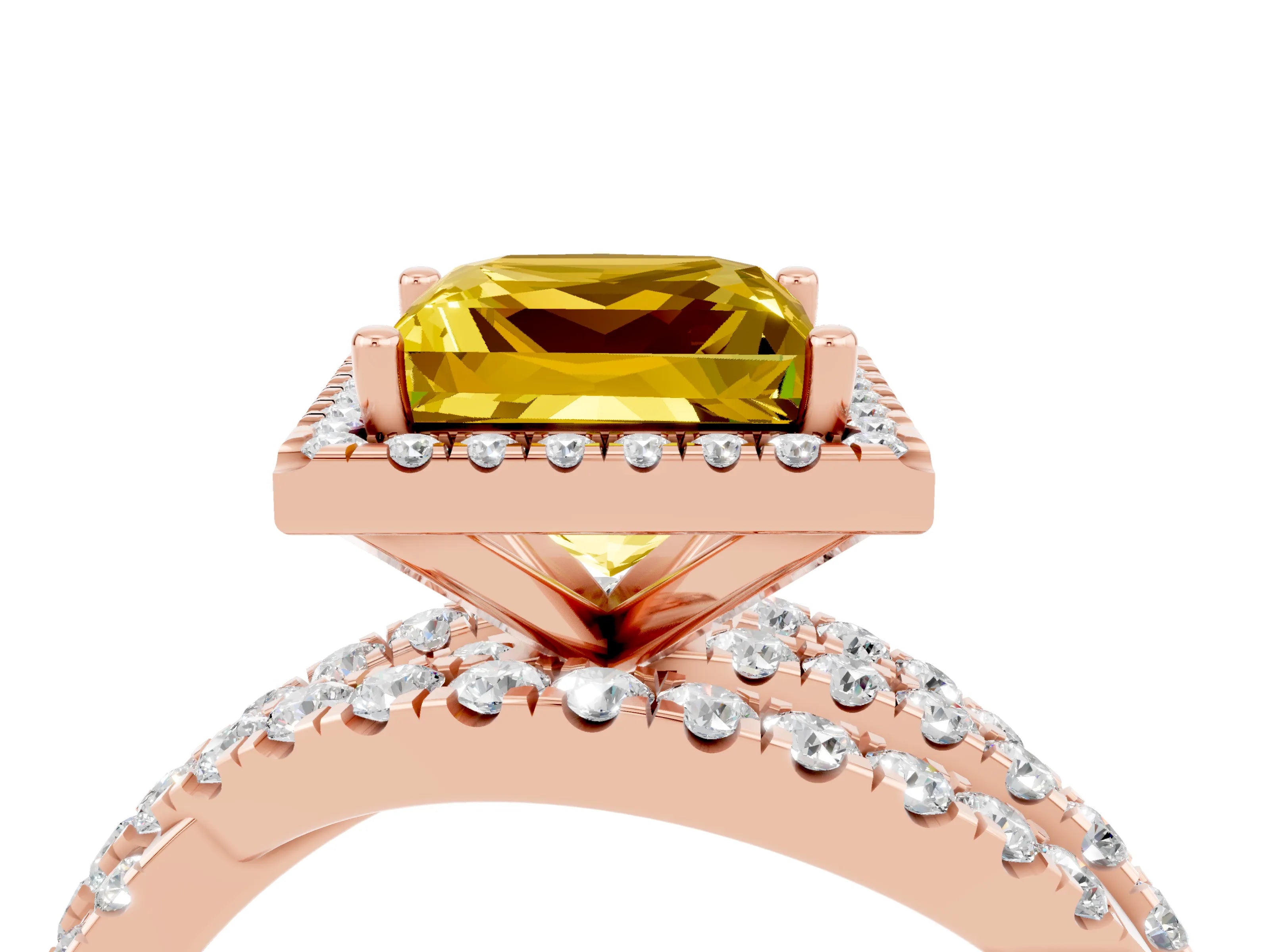 Rose gold Princess Cut Cut Halo Split Shank Prong Setting Ring_16