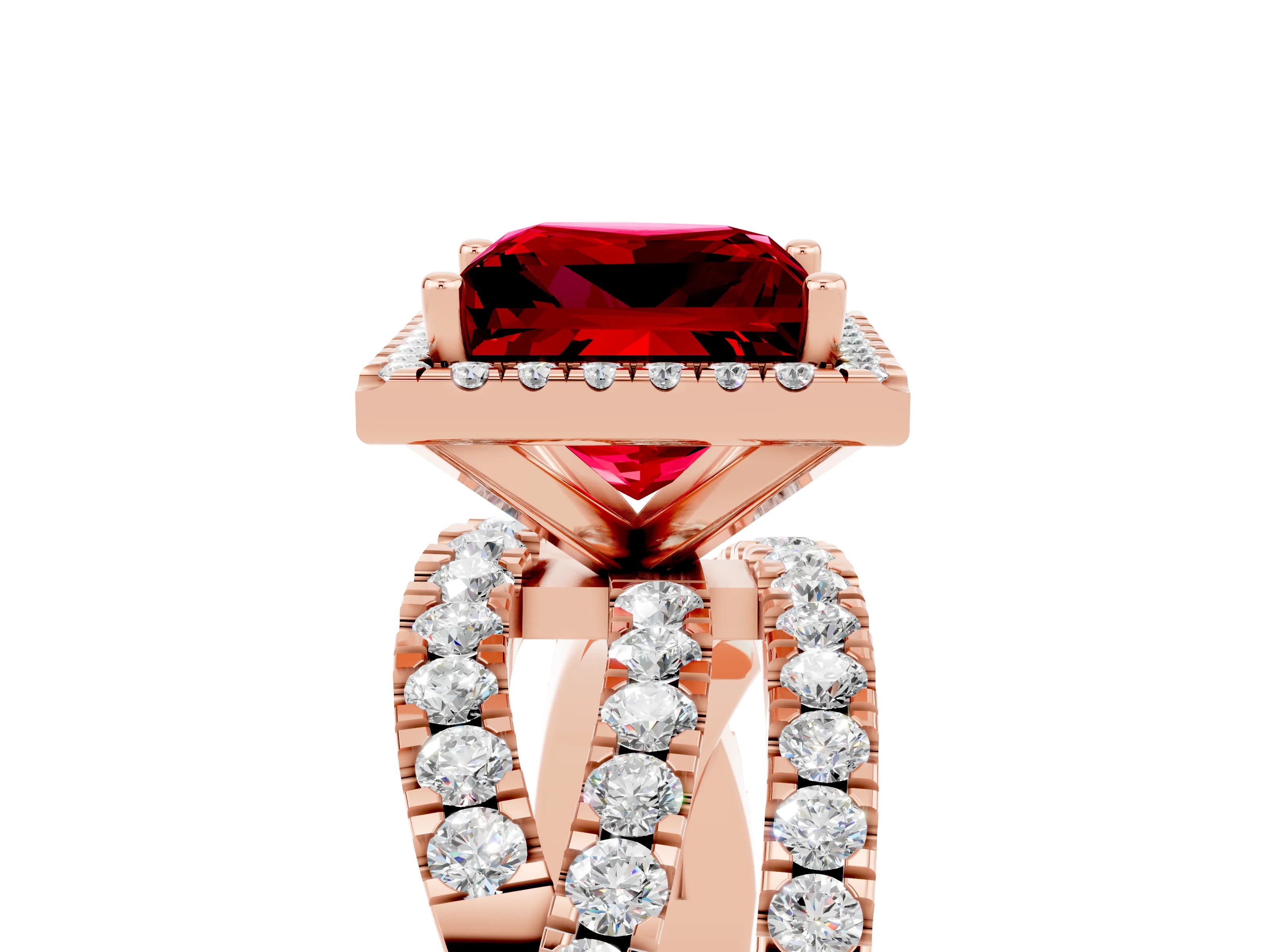 Rose gold Princess Cut Cut Halo Split Shank Prong Setting Ring_17