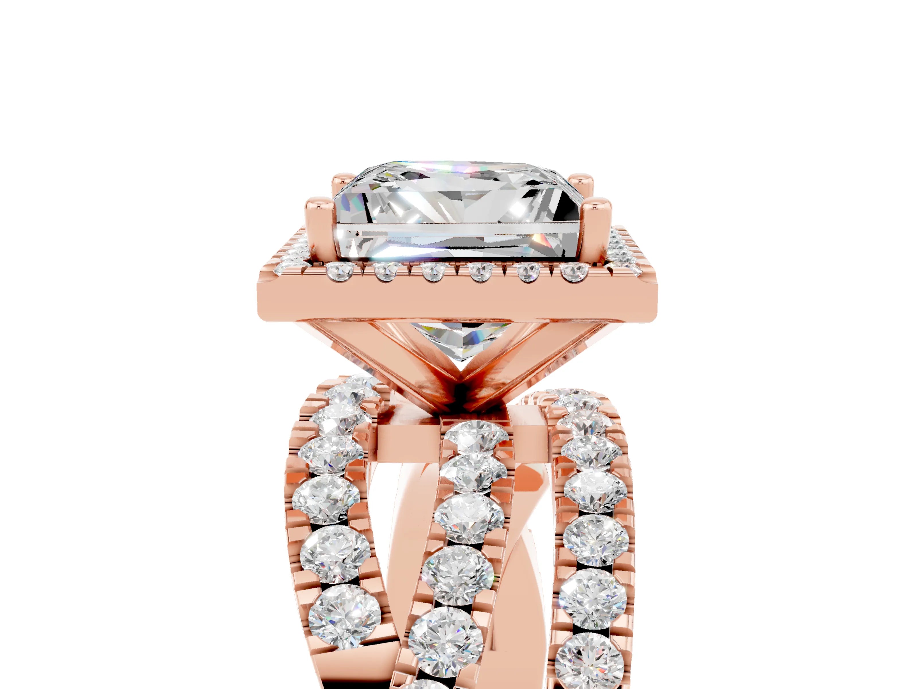 Rose gold Princess Cut Cut Halo Split Shank Prong Setting Ring_17