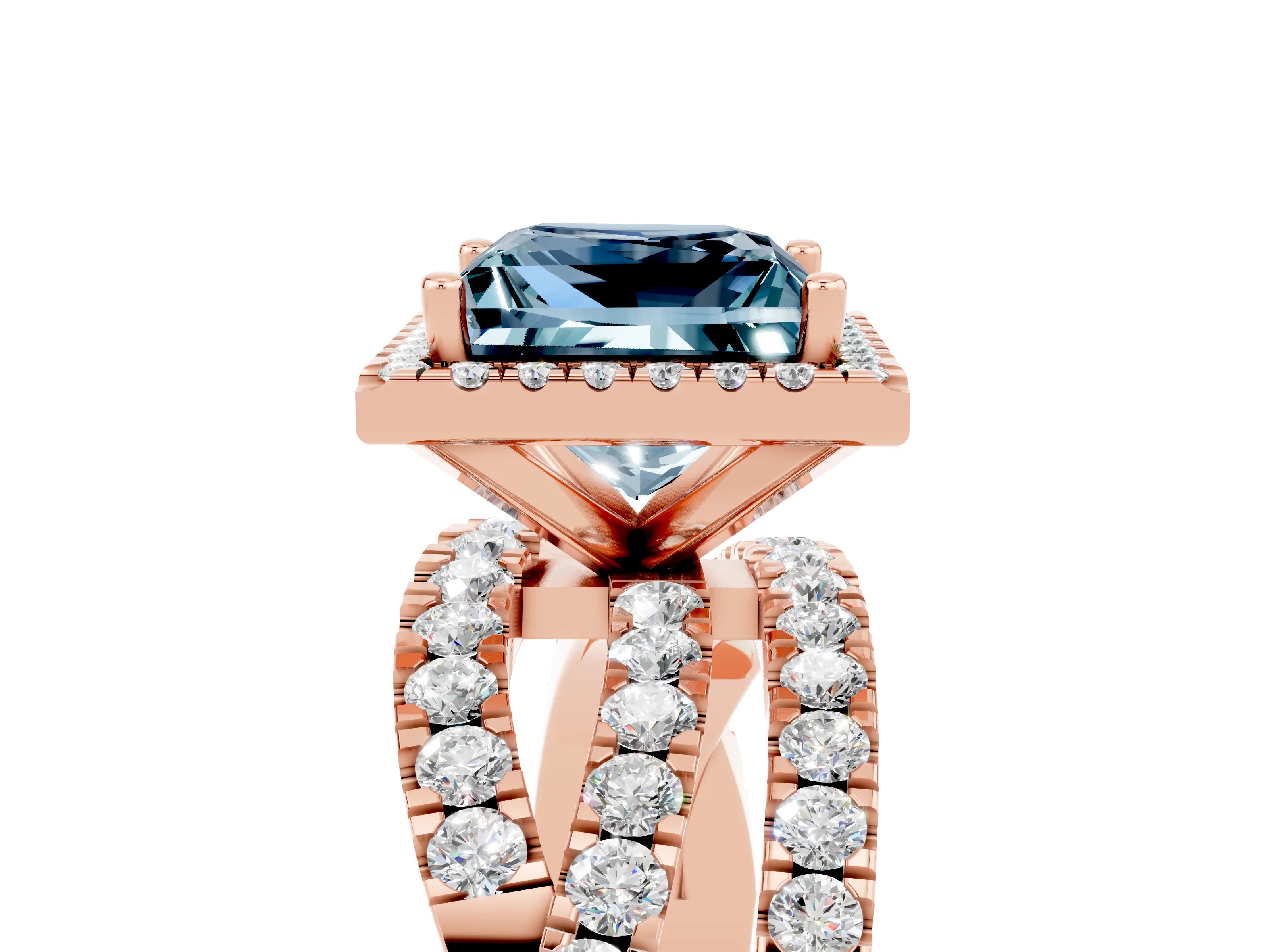 Rose gold Princess Cut Cut Halo Split Shank Prong Setting Ring_17