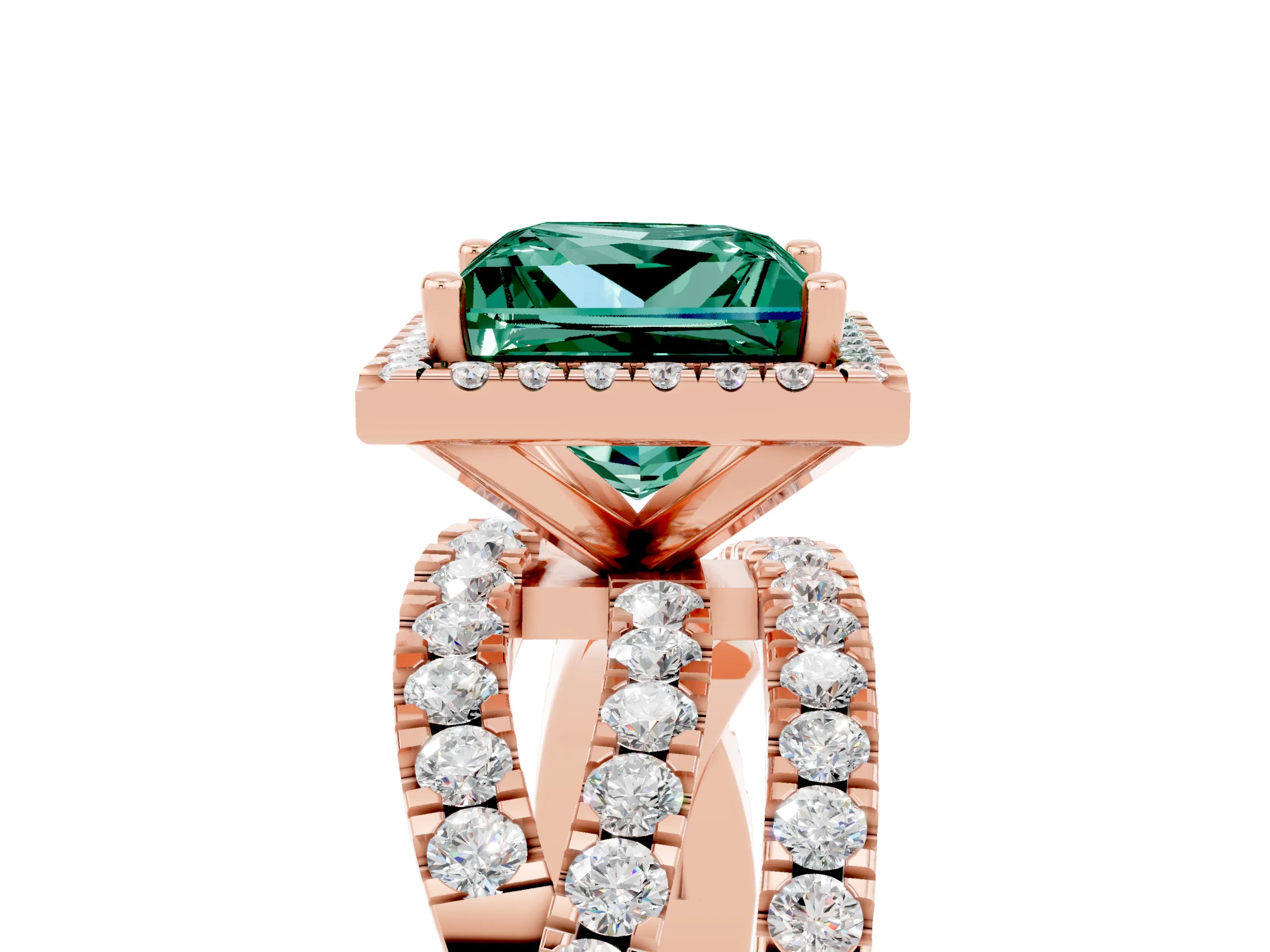 Rose gold Princess Cut Cut Halo Split Shank Prong Setting Ring_17