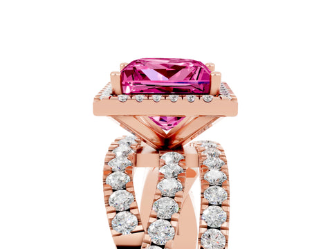 Rose gold Princess Cut Cut Halo Split Shank Prong Setting Ring_17