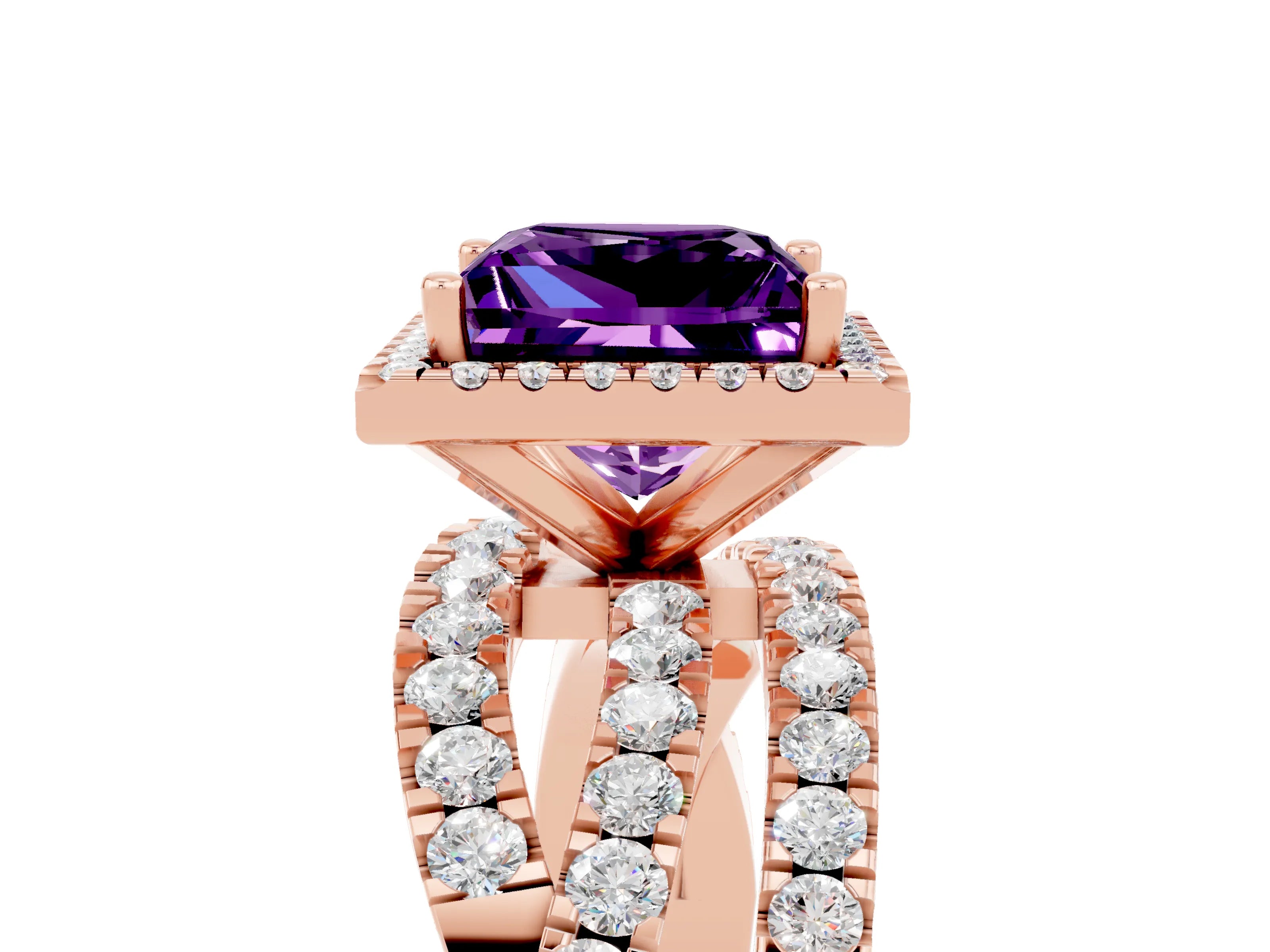 Rose gold Princess Cut Cut Halo Split Shank Prong Setting Ring_17