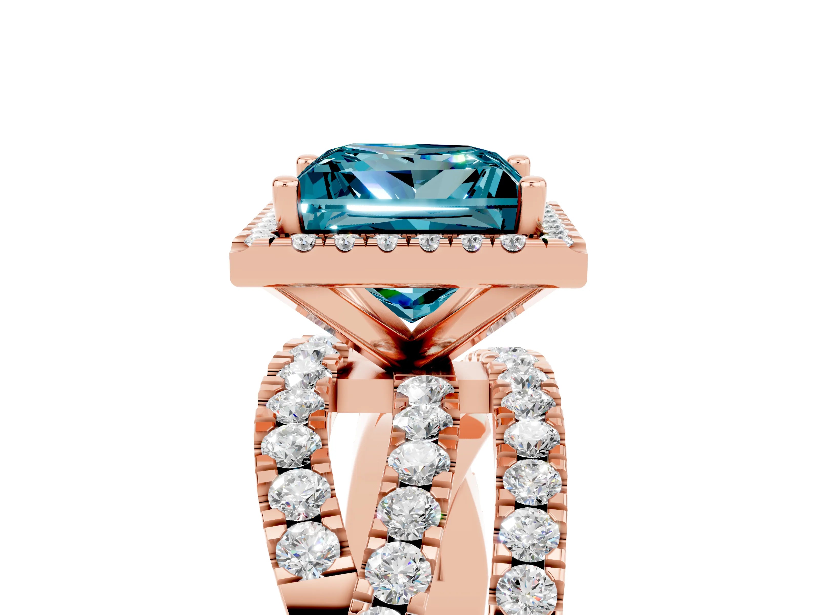 Rose gold Princess Cut Cut Halo Split Shank Prong Setting Ring_17