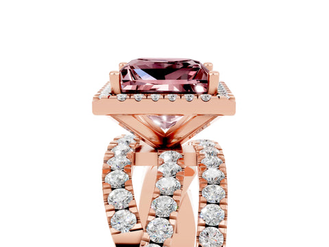 Rose gold Princess Cut Cut Halo Split Shank Prong Setting Ring_17