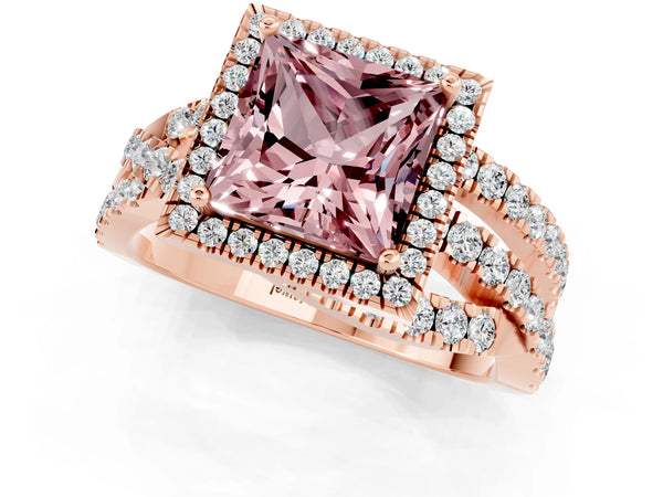 Rose gold Princess Cut Cut Halo Split Shank Prong Setting Ring