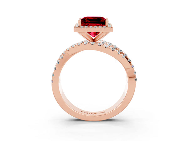 Rose gold Princess Cut Cut Halo Split Shank Prong Setting Ring