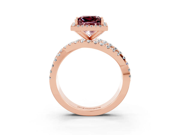 Rose gold Princess Cut Cut Halo Split Shank Prong Setting Ring