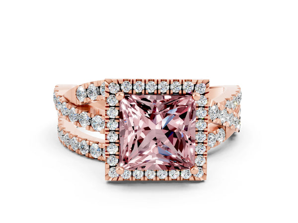 Rose gold Princess Cut Cut Halo Split Shank Prong Setting Ring