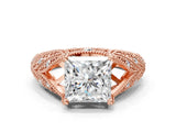 Rose gold Princess Cut Cut Milgrain Pave Diamond Engagement Ring with Four-Prong Setting_15