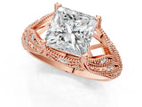 Rose gold Princess Cut Cut Milgrain Pave Diamond Engagement Ring with Four-Prong Setting_16