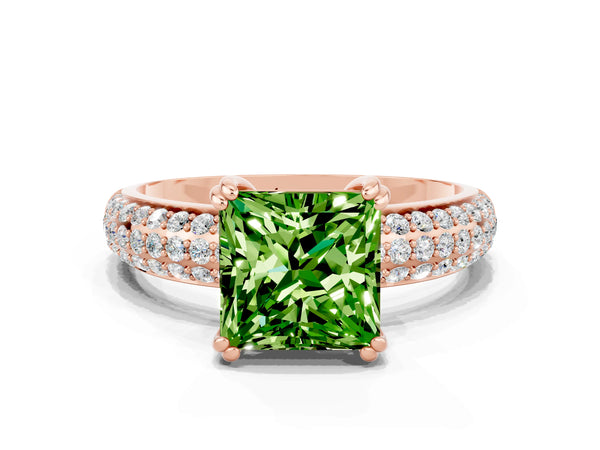Rose gold Princess Cut Cut Pave Diamond Engagement Ring with Channel Set Band and Four-Prong Setting