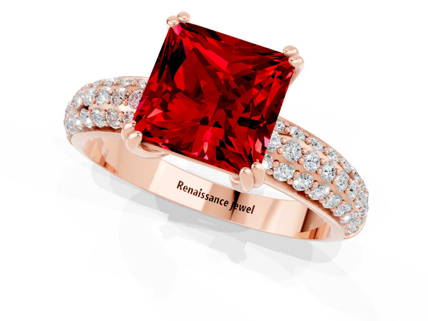 Rose gold Princess Cut Cut Pave Diamond Engagement Ring with Channel Set Band and Four-Prong Setting