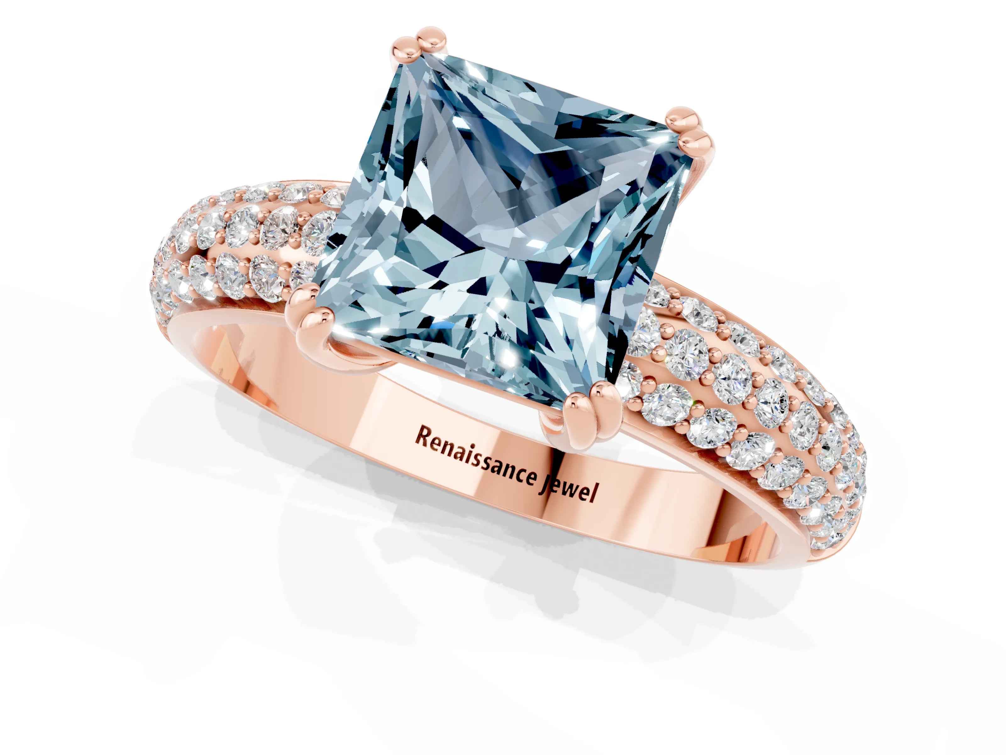 Rose gold Princess Cut Cut Pave Diamond Engagement Ring with Channel Set Band and Four-Prong Setting_1
