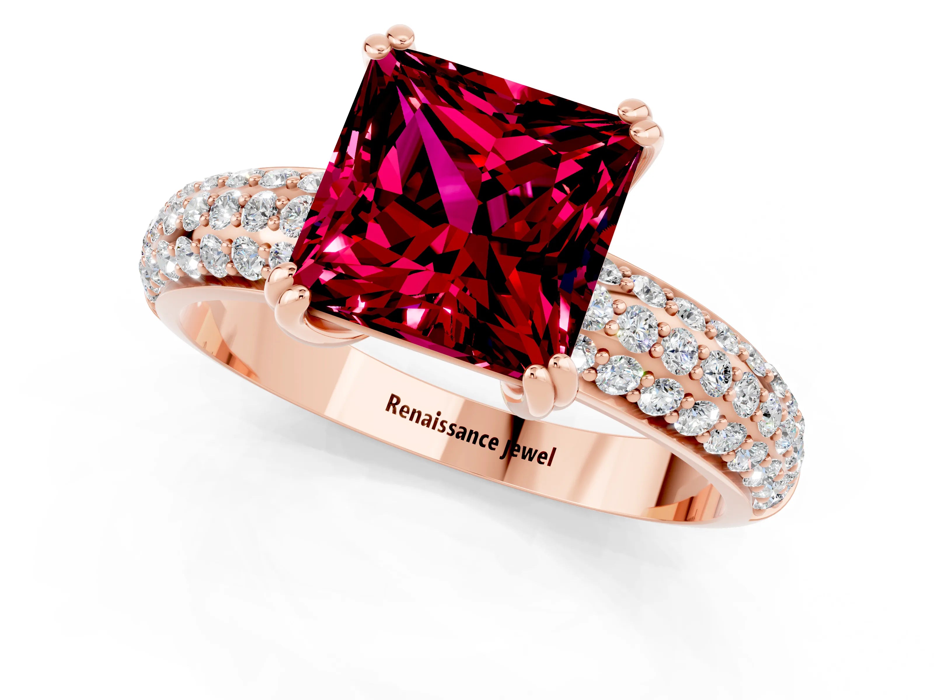 Rose gold Princess Cut Cut Pave Diamond Engagement Ring with Channel Set Band and Four-Prong Setting_1
