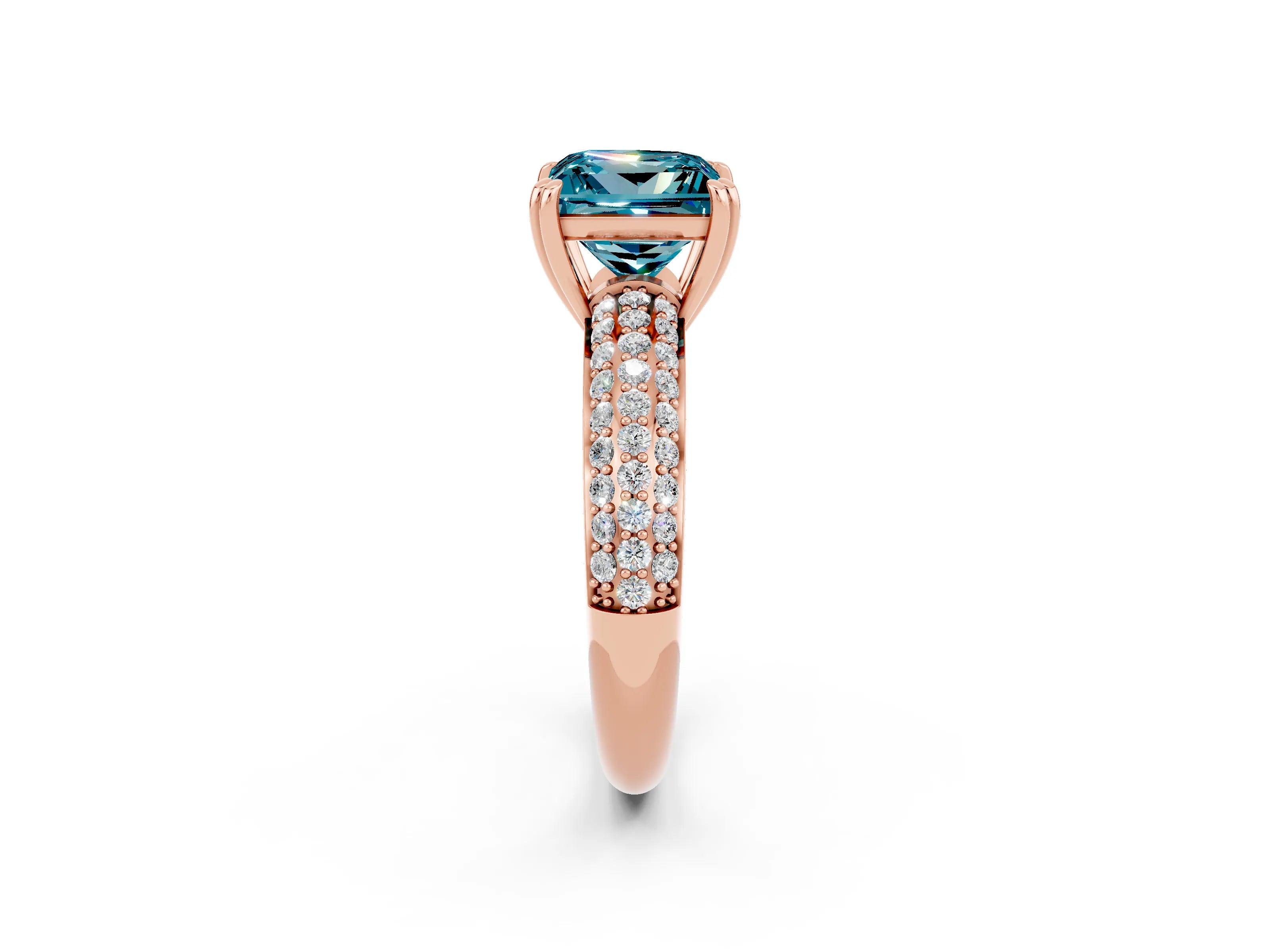 Rose gold Princess Cut Cut Pave Diamond Engagement Ring with Channel Set Band and Four-Prong Setting_2