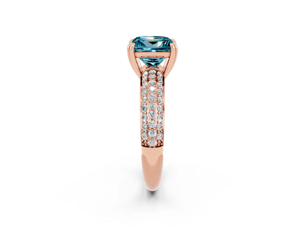 Rose gold Princess Cut Cut Pave Diamond Engagement Ring with Channel Set Band and Four-Prong Setting