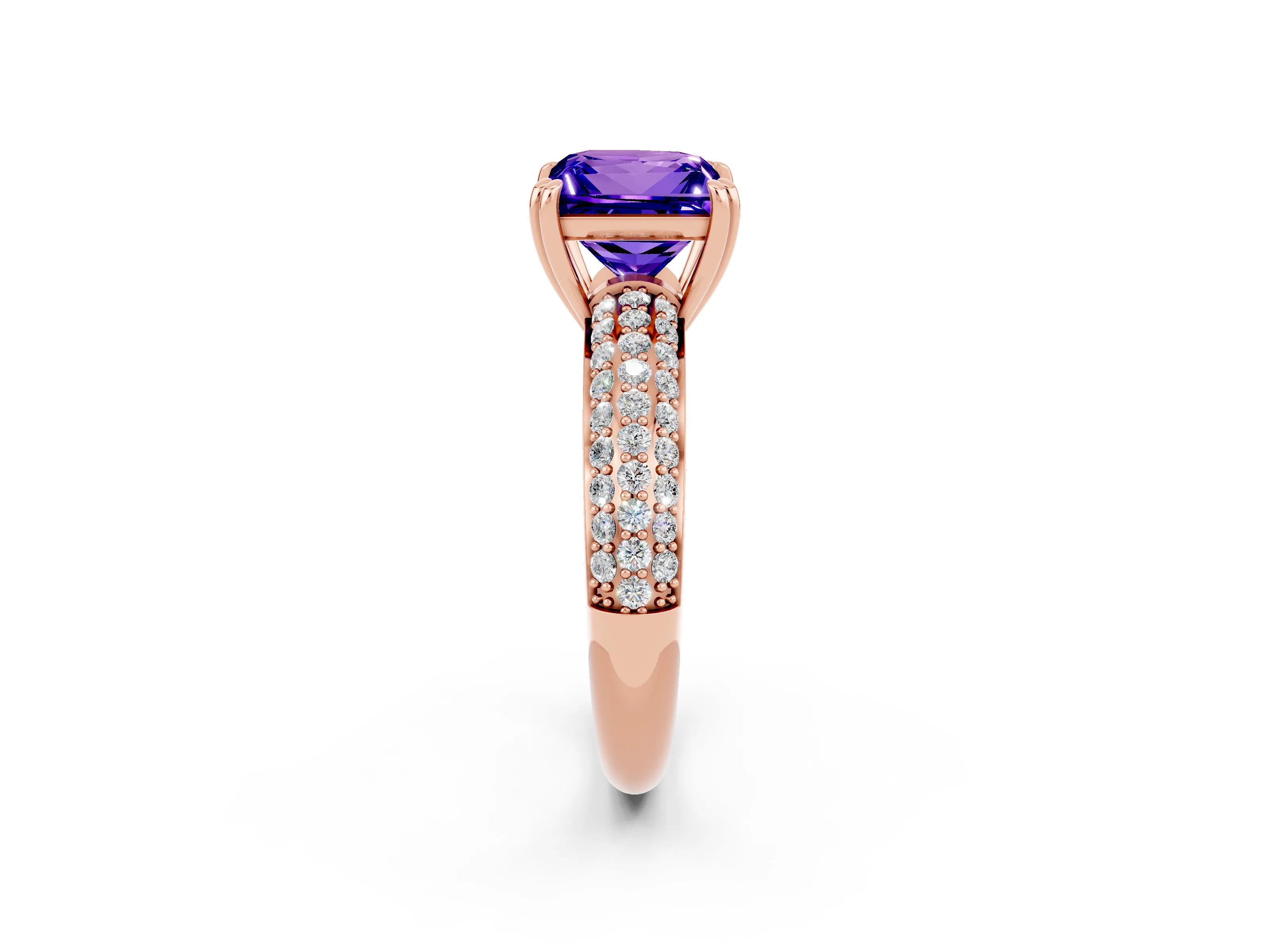 Rose gold Princess Cut Cut Pave Diamond Engagement Ring with Channel Set Band and Four-Prong Setting_2