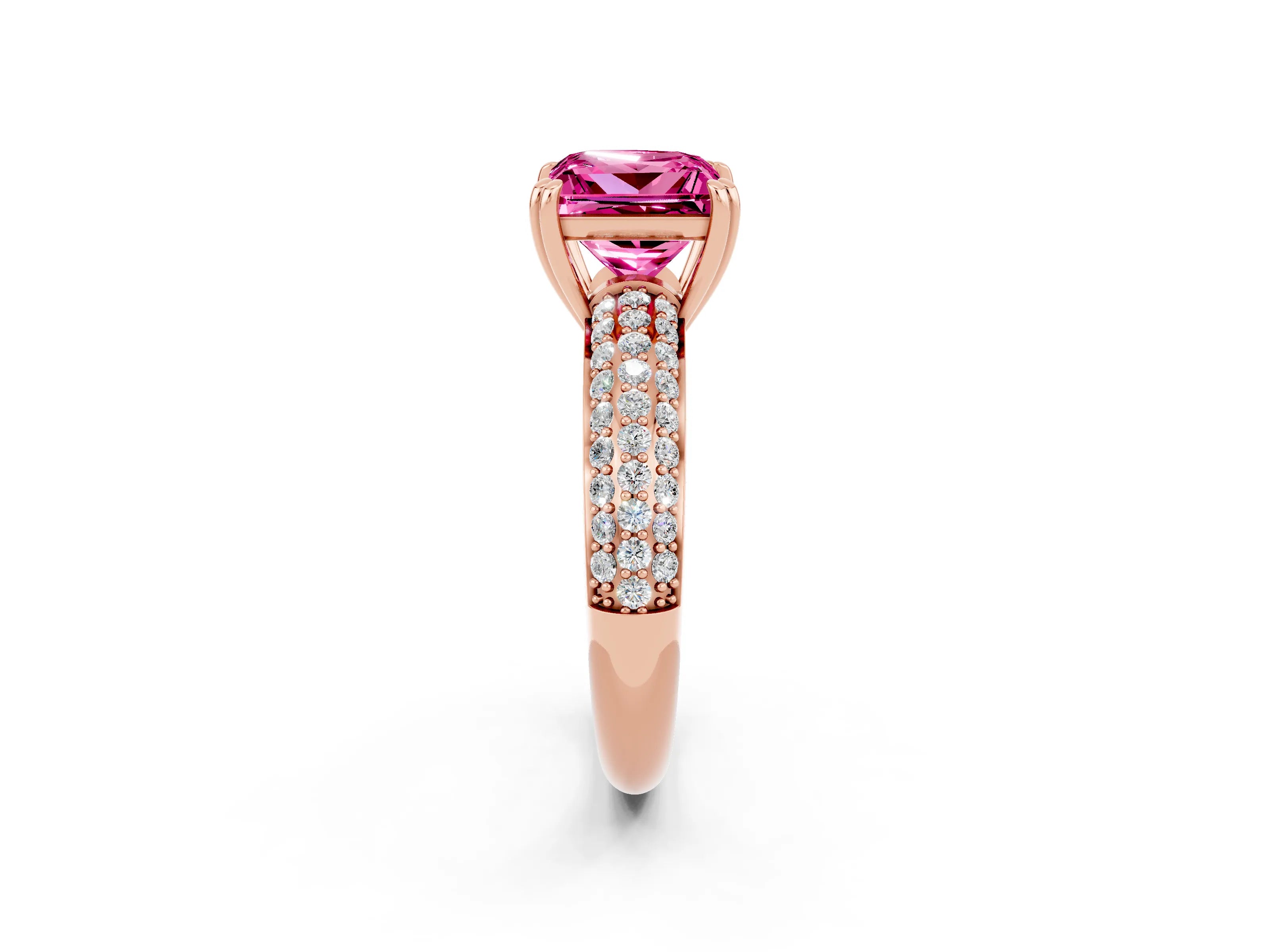 Rose gold Princess Cut Cut Pave Diamond Engagement Ring with Channel Set Band and Four-Prong Setting_2