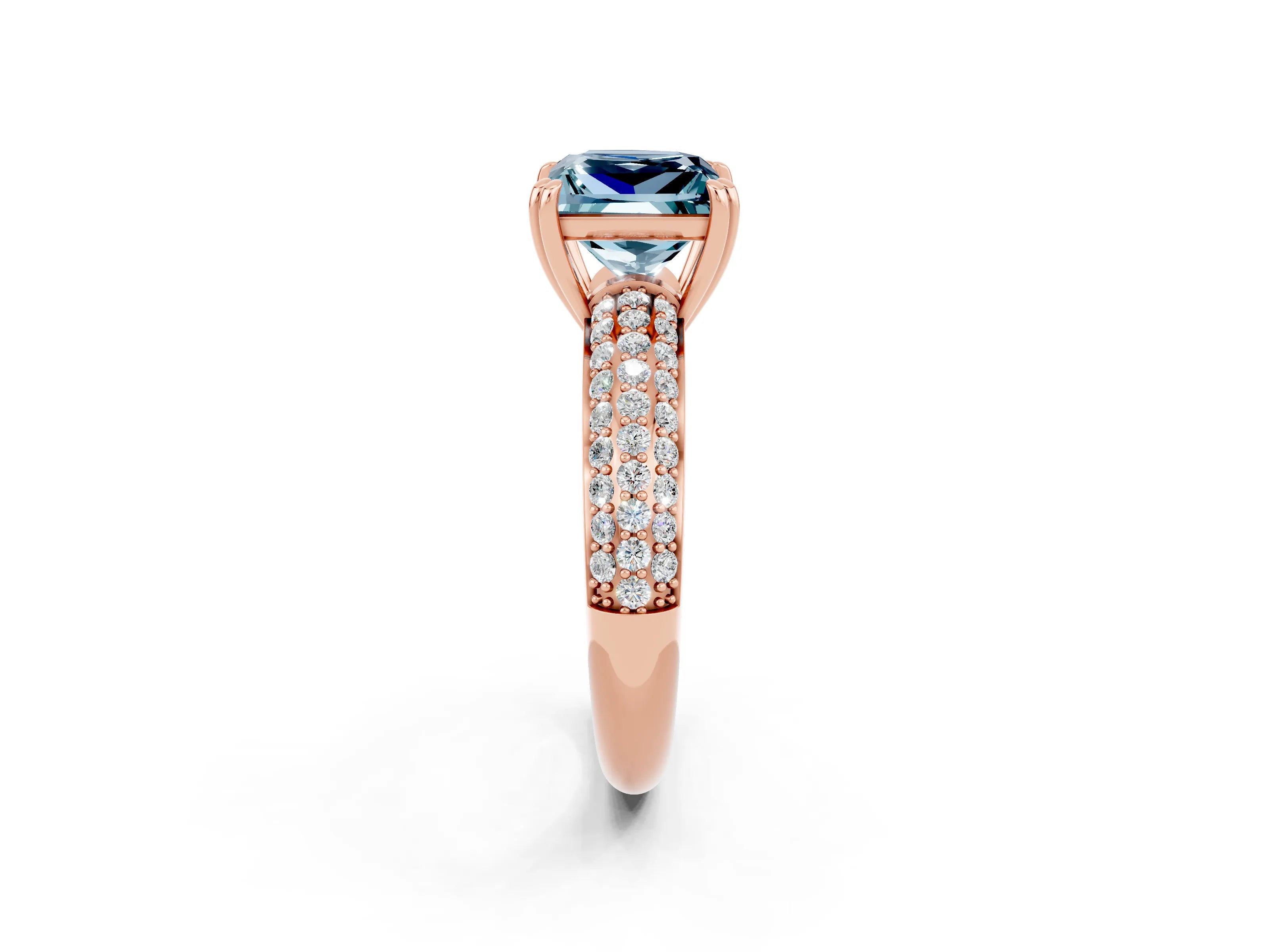 Rose gold Princess Cut Cut Pave Diamond Engagement Ring with Channel Set Band and Four-Prong Setting_2
