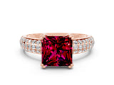 Rose gold Princess Cut Cut Pave Diamond Engagement Ring with Channel Set Band and Four-Prong Setting