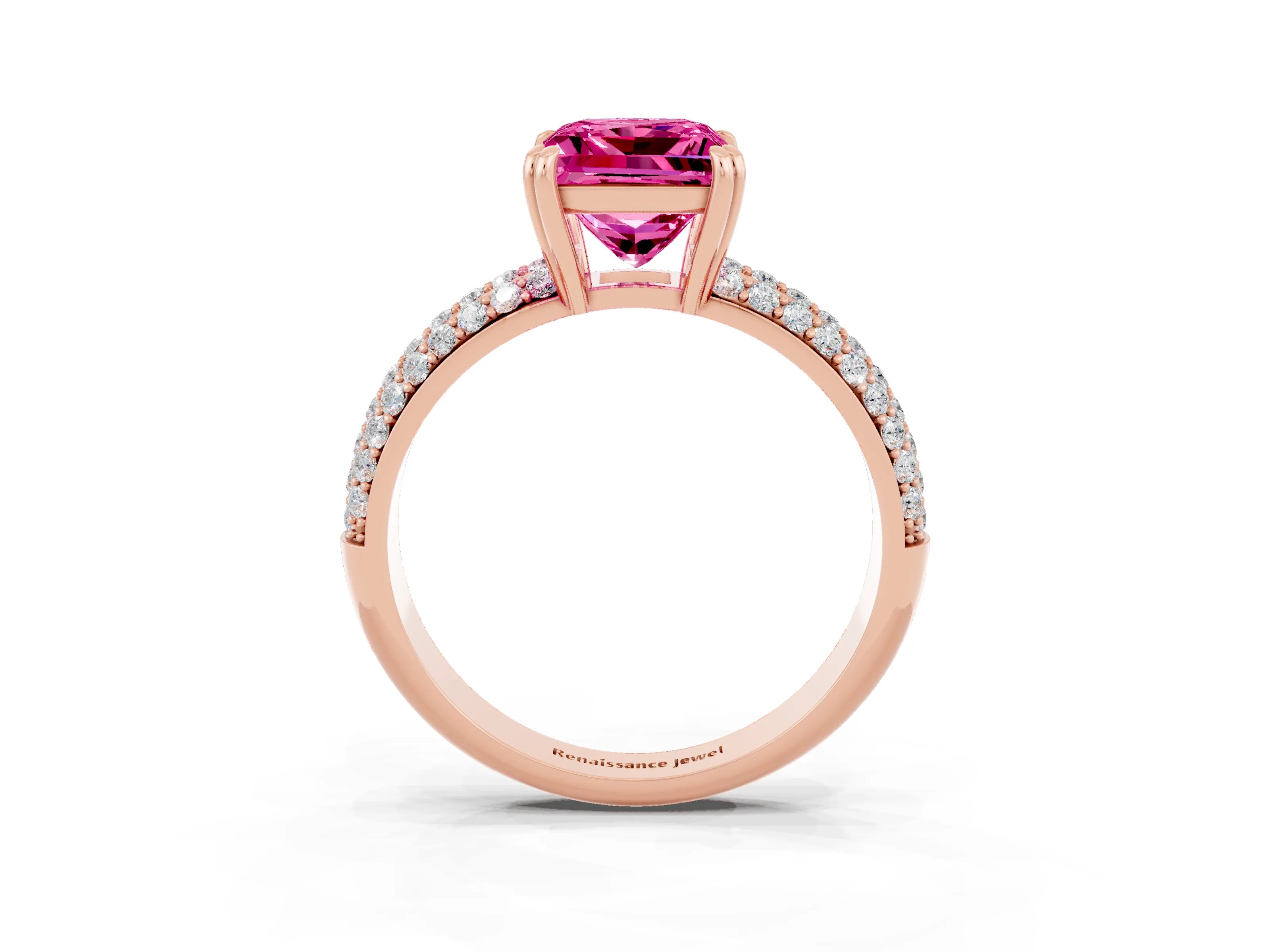 Rose gold Princess Cut Cut Pave Diamond Engagement Ring with Channel Set Band and Four-Prong Setting_3