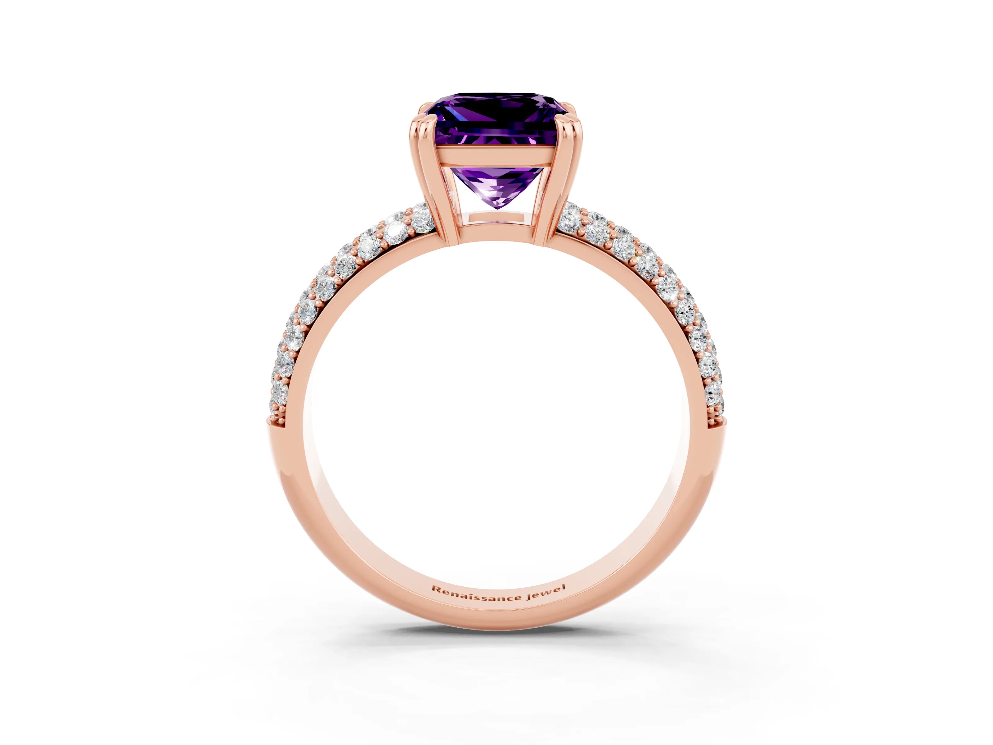 Rose gold Princess Cut Cut Pave Diamond Engagement Ring with Channel Set Band and Four-Prong Setting_3